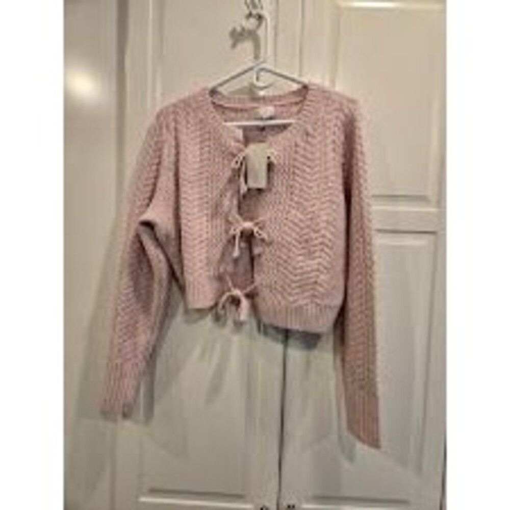 A New Day Long Sleeve Bow Cardigan Sweater -Pink - Womens XL - NEW - Picture 2 of 4